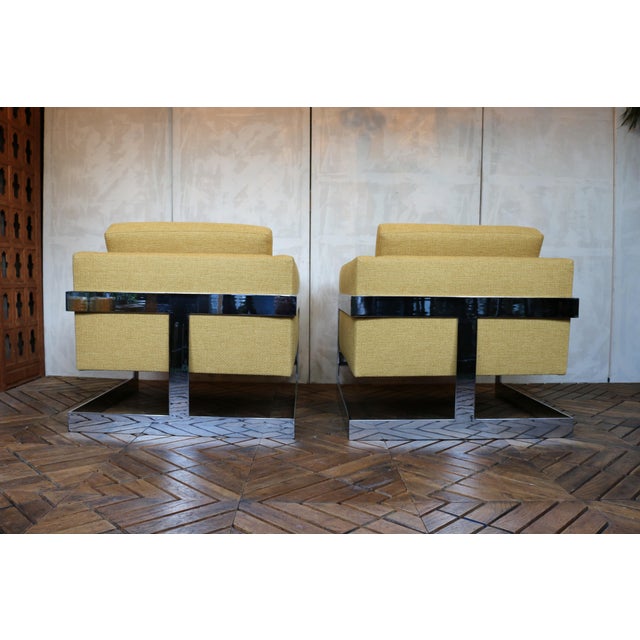Mid-Century Pair of T-Back “Floating Cube” Lounge Chairs Milo Baughman Style — Circa 1970s For Sale In Los Angeles - Image 6 of 18