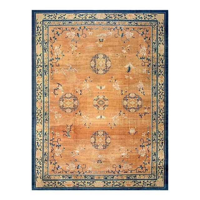 1920s Antique Wool Coral Large Allover Floral Hand Knotted Large Oversize Rug For Sale