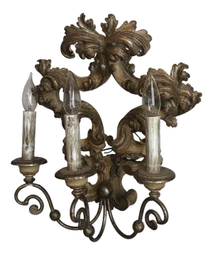 1990s Hand Carved Wood Sconce With Three Lights in 17th Century Italian Design