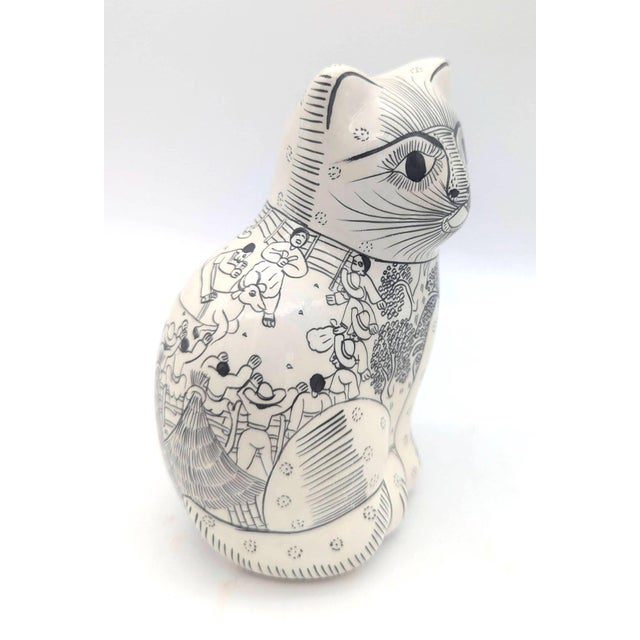 Mid 20th Century Vintage Mexican Zihuatanejo Ceramic Cat Figurine For Sale - Image 5 of 11