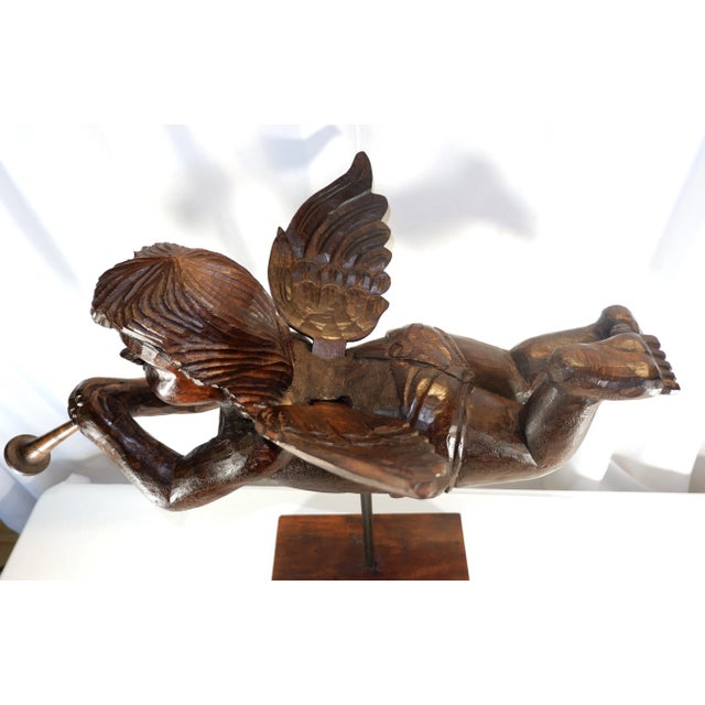 Antique Large Wood Carved Angel W/Trumpet Paper Mache Mold For Sale - Image 11 of 13