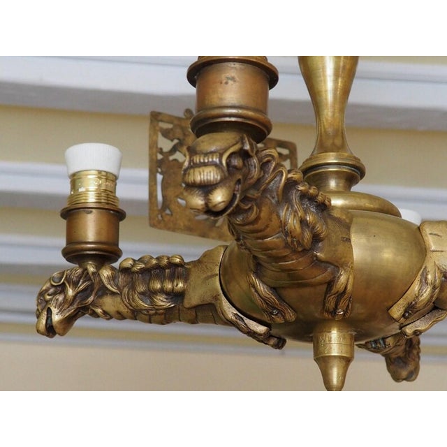 Antique Gothic Brass Dragon Griffin Chandelier, 1890s For Sale - Image 6 of 11
