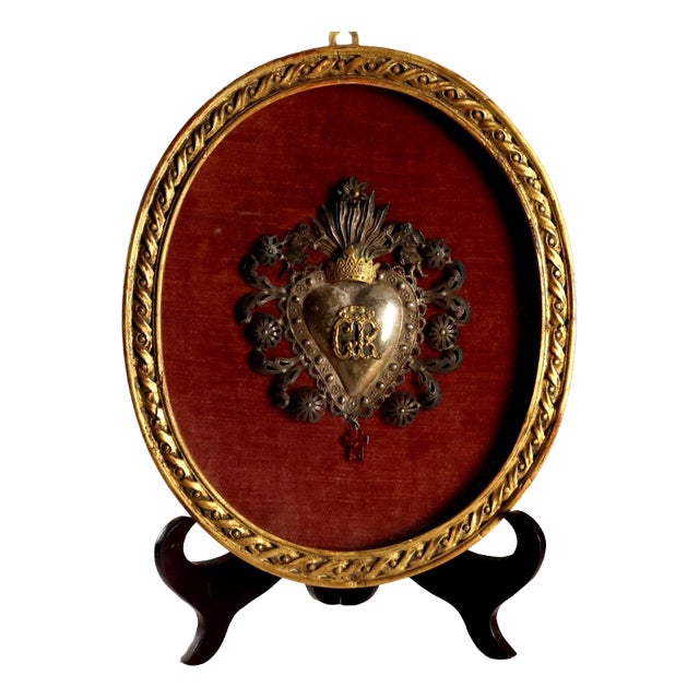 Sacred Heart in Silver Ex Voto For Sale