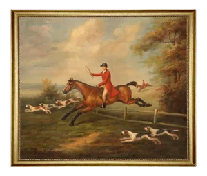 Fox Hunting Scene by J.N. Sartorius Print on Canvas in Antiqued Gold Frame