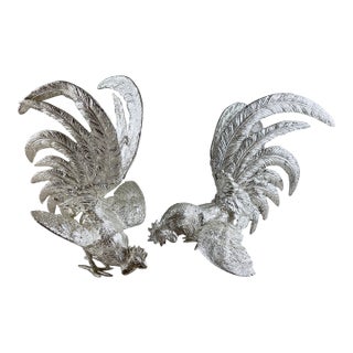Italian Silver Plated Rooster Table Centers, a Pair For Sale