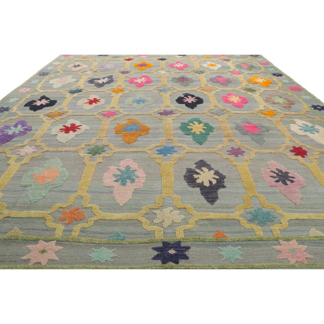 Turkish Kilim Geometric High Low Rug - 10'02 X 13'10 For Sale - Image 4 of 9