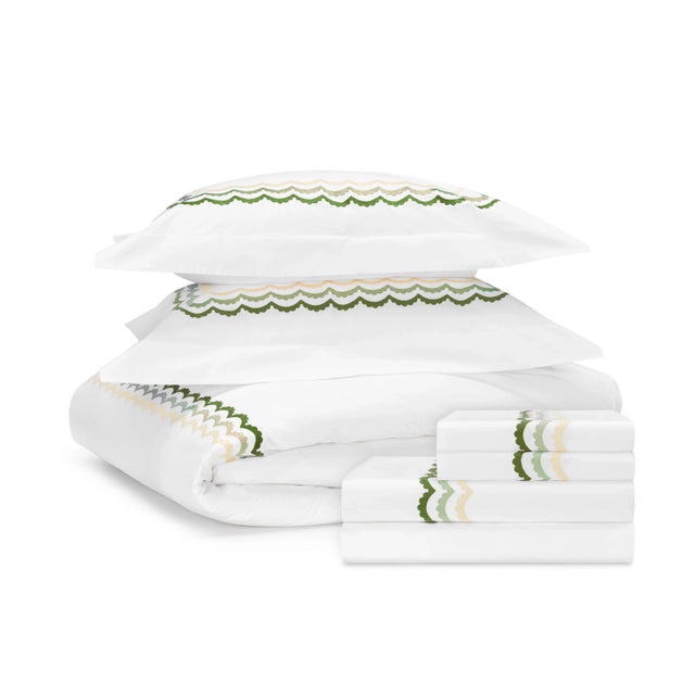 Contemporary Celerie Kemble + Hamburg House Green Scallop Queen Bedding Set - 7 Pieces For Sale - Image 3 of 3