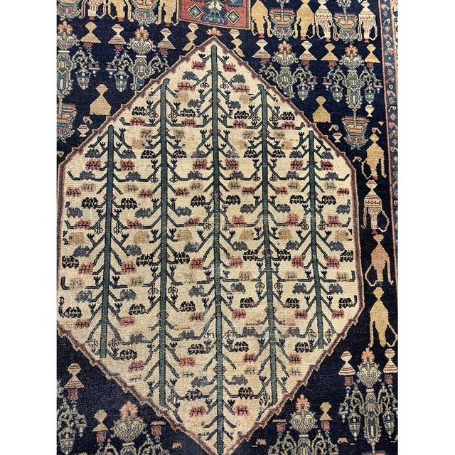 1890s Small Deep Blue Classic Vase Medallion Antique Senneh Knotted Wool Rug For Sale In New York - Image 6 of 8