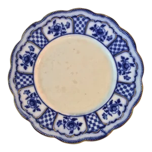 Early 20th Century Antique Flow Blue Melbourne Patterned Plate With Gilding