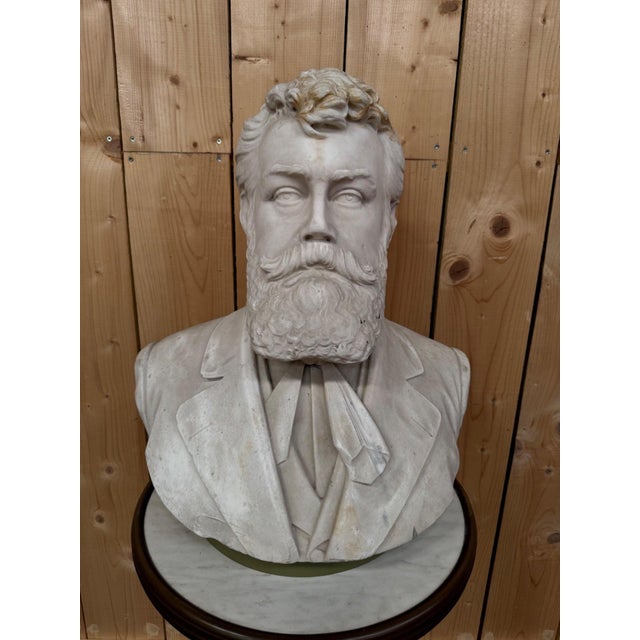 White Male Portrait Bust, 19th Century, White Marble For Sale - Image 8 of 8