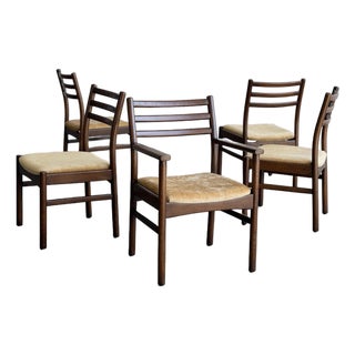 Minimal Mid Century Oak Dining Chairs - Set of 5 For Sale