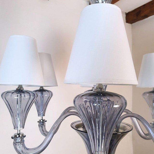 1990s Blue-Gray Murano Glass Mid Century Modern Chandelier For Sale - Image 12 of 12