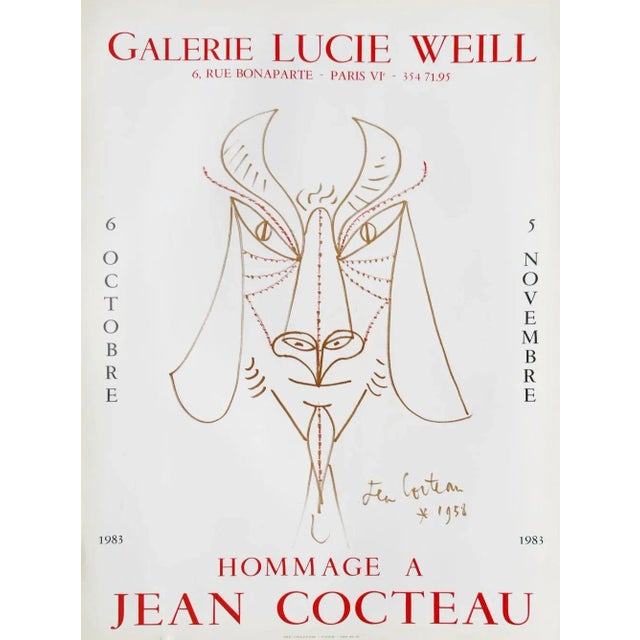 Jean COCTEAU LUCIE WEILL GALLERY 1983 poster on coated paper signed in the plate 23.2 x 16.9 in published by : Galerie...