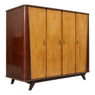 Vintage Four-Door Wardrobe in Wood, 1950s For Sale
