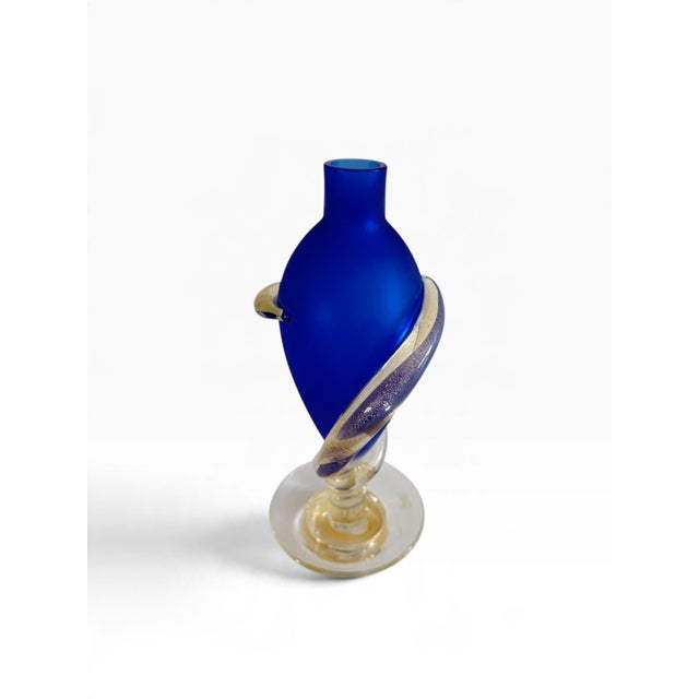 Glass 1980s Signed Marino Santi Murano Blue Glass Vase For Sale - Image 7 of 15