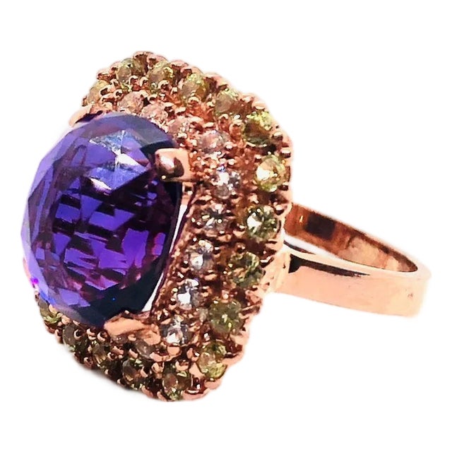 Bochic Capri Vintage 18K Gold & Silver Multi-Gem Ring with Amethyst, Circa 1990 For Sale