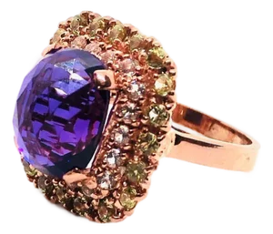 Bochic Capri Vintage 18K Gold & Silver Multi-Gem Ring with Amethyst, Circa 1990