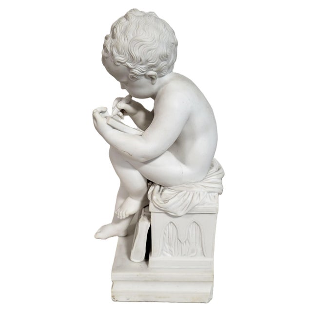 Pair Antique French White Bisque Porcelain Putti Baby Cherubs Sculpture Figures For Sale - Image 4 of 18