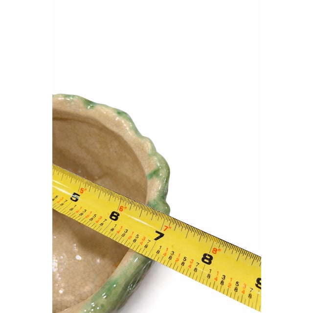 Ceramic Vintage Majolica-Style Easter Bunny With Cabbage – Green & Cream Crackle Glazed Ceramic Rabbit, Cottage Garden Decor For Sale - Image 7 of 9