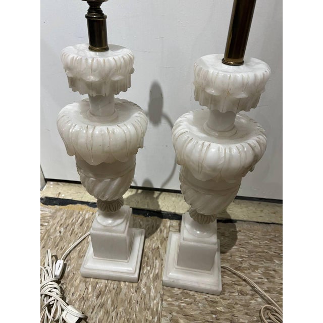 Stone 1930's Pair Carved Alabaster Table Lamps For Sale - Image 7 of 7