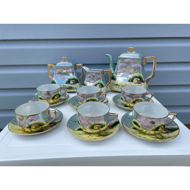 1920s Japanese Cherry Blossom Lusterware Tea Set by Moriyama -17Pc For Sale - Image 4 of 12