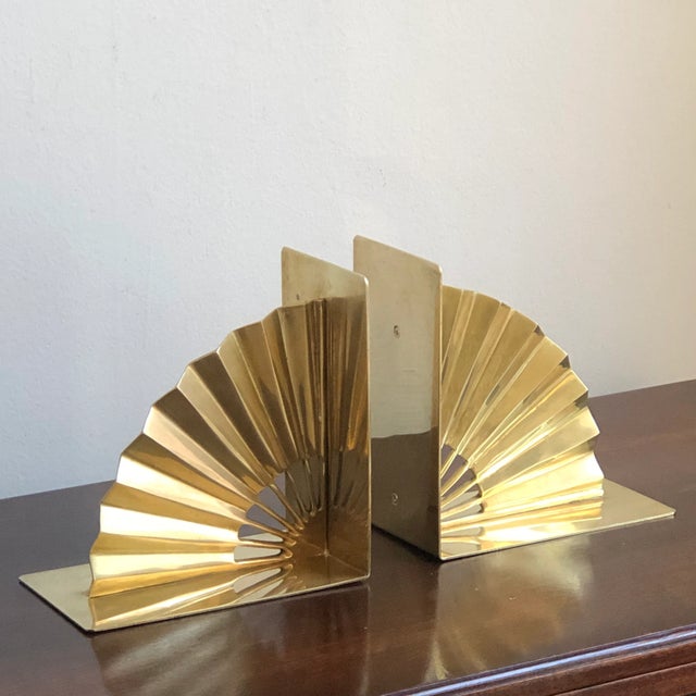 Late 20th Century Late 20th Century Chinoiserie Brass Fan Bookends — a Set For Sale - Image 5 of 12