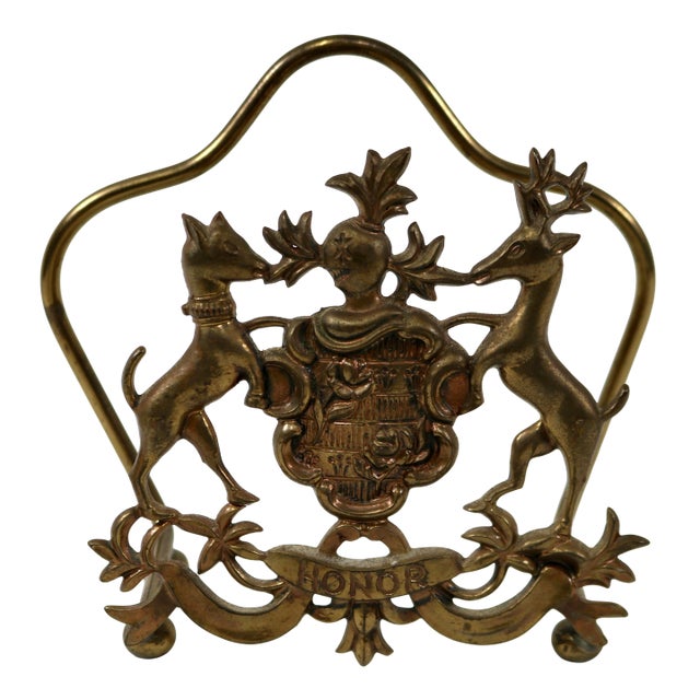 Vintage Italian Brass Honor Crest Letter or Napkin Holder For Sale