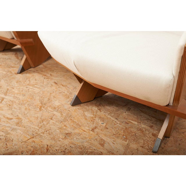 Taliesin Origami Chairs in Cherrywood and Fabric Upholstery by Frank Lloyd Wright for Cassina, 1986, Set of 2 For Sale - Image 6 of 16