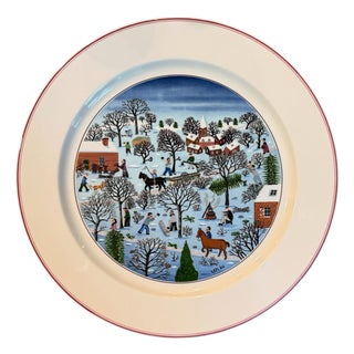 Vintage Villeroy & Boch "Design Naif Christmas" Porcelain Round Serving Chop Platter For Sale
