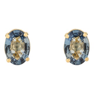 Prong Set 1.88 Ct Blue Sapphire Minimalist Stud Earrings in 14k Gold- A Pair For Sale