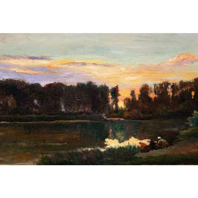 French Barbizon Antique 19th Century Oil Landcape River Painting For Sale - Image 12 of 12