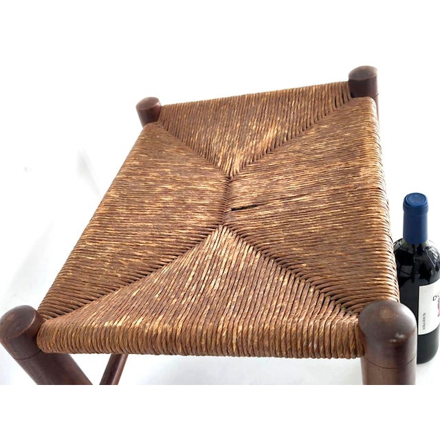 1960s Large Woven Rush Stool With Walnut Wood Frame For Sale - Image 11 of 13