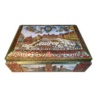 Large Biscuit Tin Schmidt Lithographed Gingerbread Cookie Tin Year 2000 Historical Illustrations For Sale