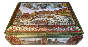 Large Biscuit Tin Schmidt Lithographed Gingerbread Cookie Tin Year 2000 Historical Illustrations