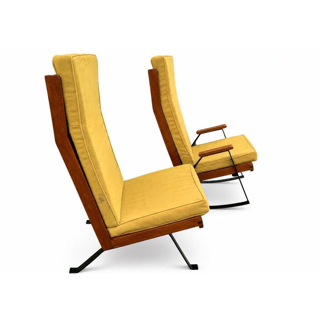 Mid-Century Modern Mid-Century Teak and Ebonised Steel Shell Chairs with Upholstered Cushions in the style of Gerrit Rietveld, 1960s, Set of 2 For Sale - Image 3 of 18