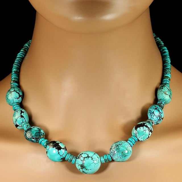 Traditional Ajd 18 Inch Delightful Delicate Turquoise Polished Nugget Necklace For Sale - Image 3 of 6