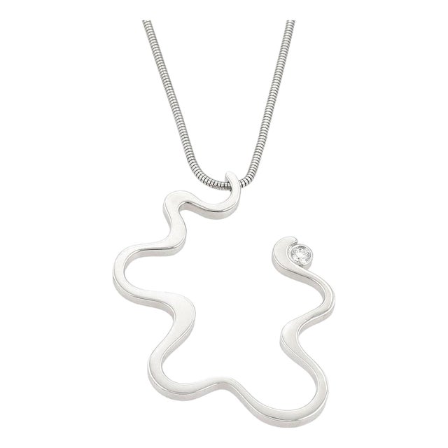 Mid 20th Century Tiffany & Co. Frank Gehry Equus Diamond Pendant Necklace - 18k White Gold For Sale