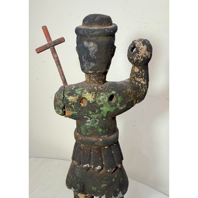 Large Antique 1600's Hand Carved Saint San Miguel Santos Religious Sculpture For Sale - Image 11 of 14