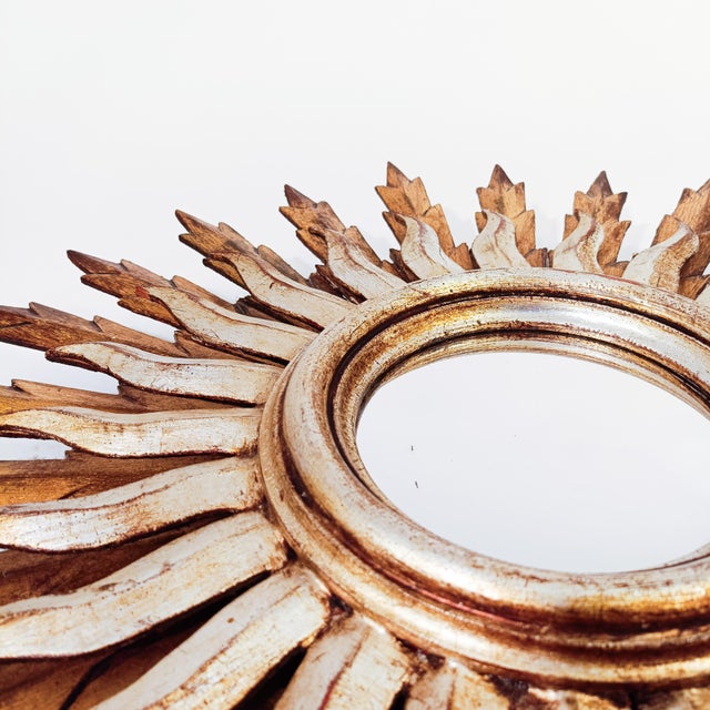 Large Sun Mirror in Wood and Gold Leaf, 1950s For Sale - Image 6 of 11