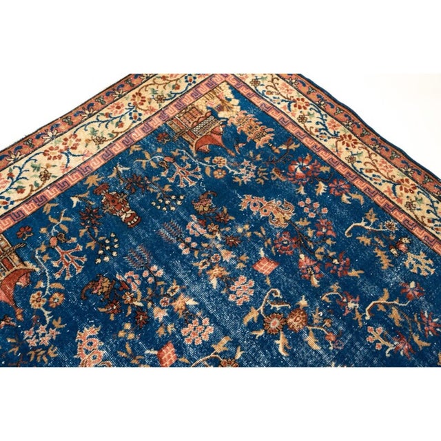 Vintage Blue Chinese Peking-Style Floral Pagoda Rug For Sale - Image 4 of 11