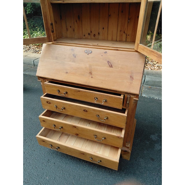 Vintage Country Pine Secretary Desk With Glass-Front Bookcase For Sale In Atlanta - Image 6 of 12
