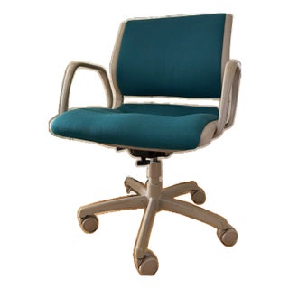 Vintage Mid-Century Steelcase Teal Blue Rolling Office Desk Arm Chair For Sale