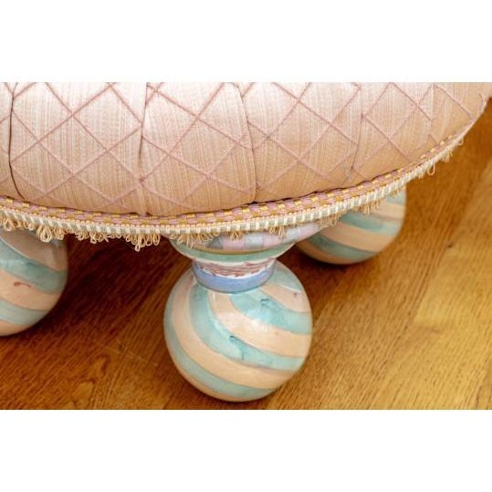 Hollywood Regency MacKenzie-Childs Whimsical Tufted Silk & Cotton Tuffet Ottoman For Sale - Image 3 of 9