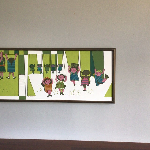 1963 David Weidman Framed Vinyl on Masonite Silkscreen of “Children at the Playground ” For Sale In Sacramento - Image 6 of 12