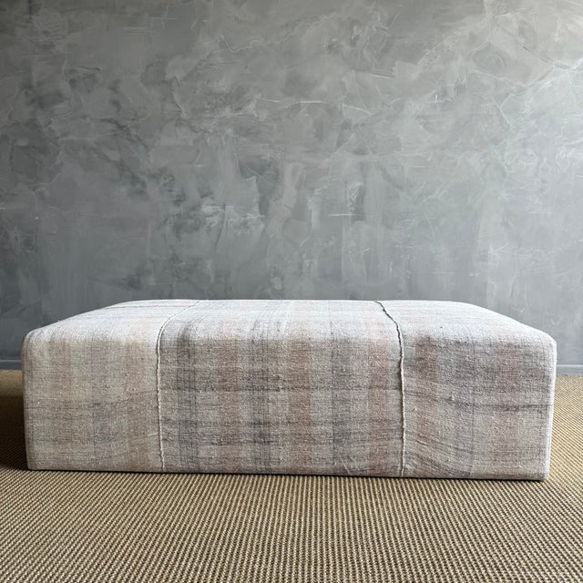 Laguna Ottoman White Oak Waterfall Table Upholstered in a Vintage Turkish Rug For Sale - Image 13 of 14