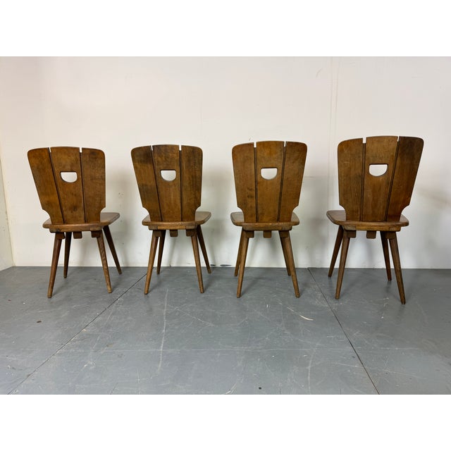 Vintage Brutalist Oak Dining Chairs, 1960s, Set of 4 For Sale - Image 4 of 9