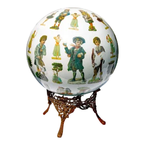 Antique Decalcomania or Potichomania Blown Glass Globe 14" D. Early Photograph Chromolithograph