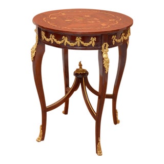 French Louis XV Style Marquetry Round Table For Sale