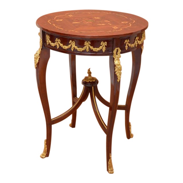 French Louis XV Style Marquetry Round Table For Sale
