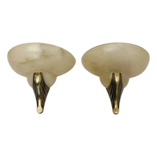 Art Deco Alabaster and Bronze Wall Lamps, 1950s, Set of 2 For Sale